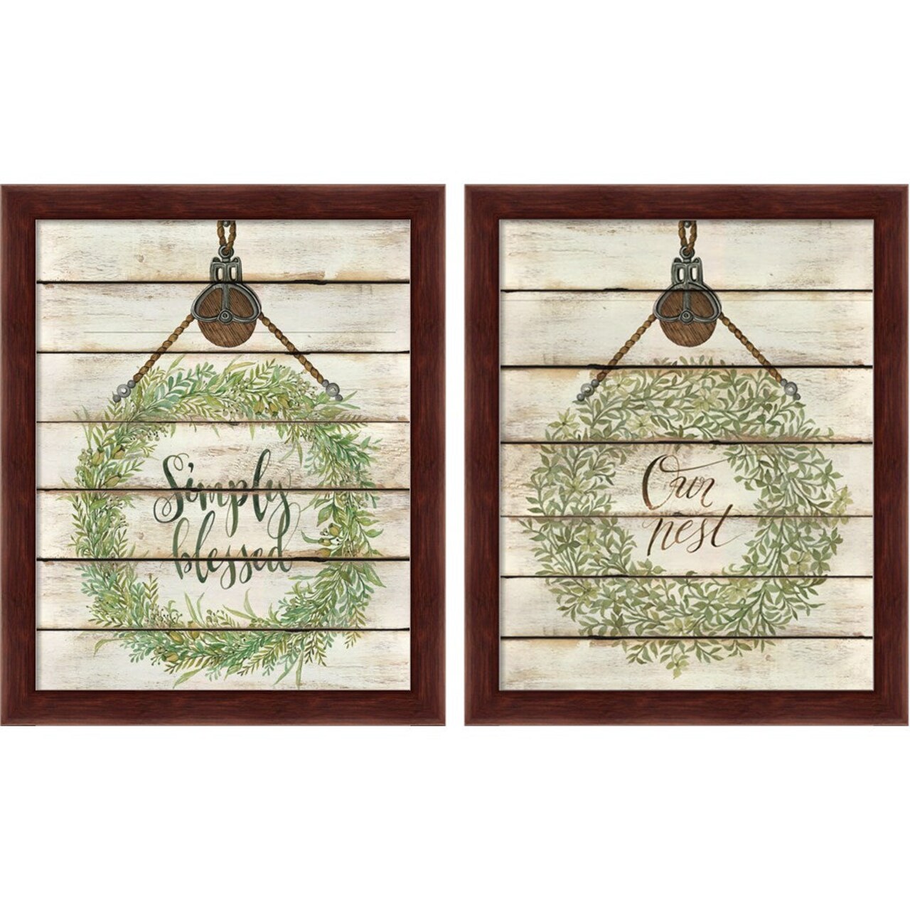 Simply Blessed & Our Nest Wreath by Cindy Jacobs, 2 Piece Brown Framed Art Set